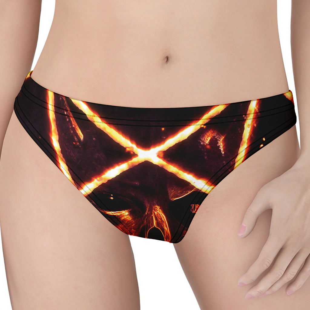 Flame Satanic Pentagram Print Women's Thong