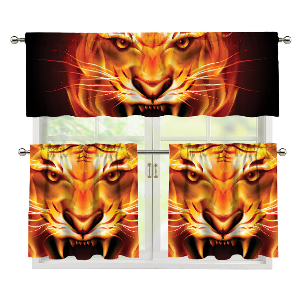 Flame Tiger Print 3 Piece Kitchen Curtains