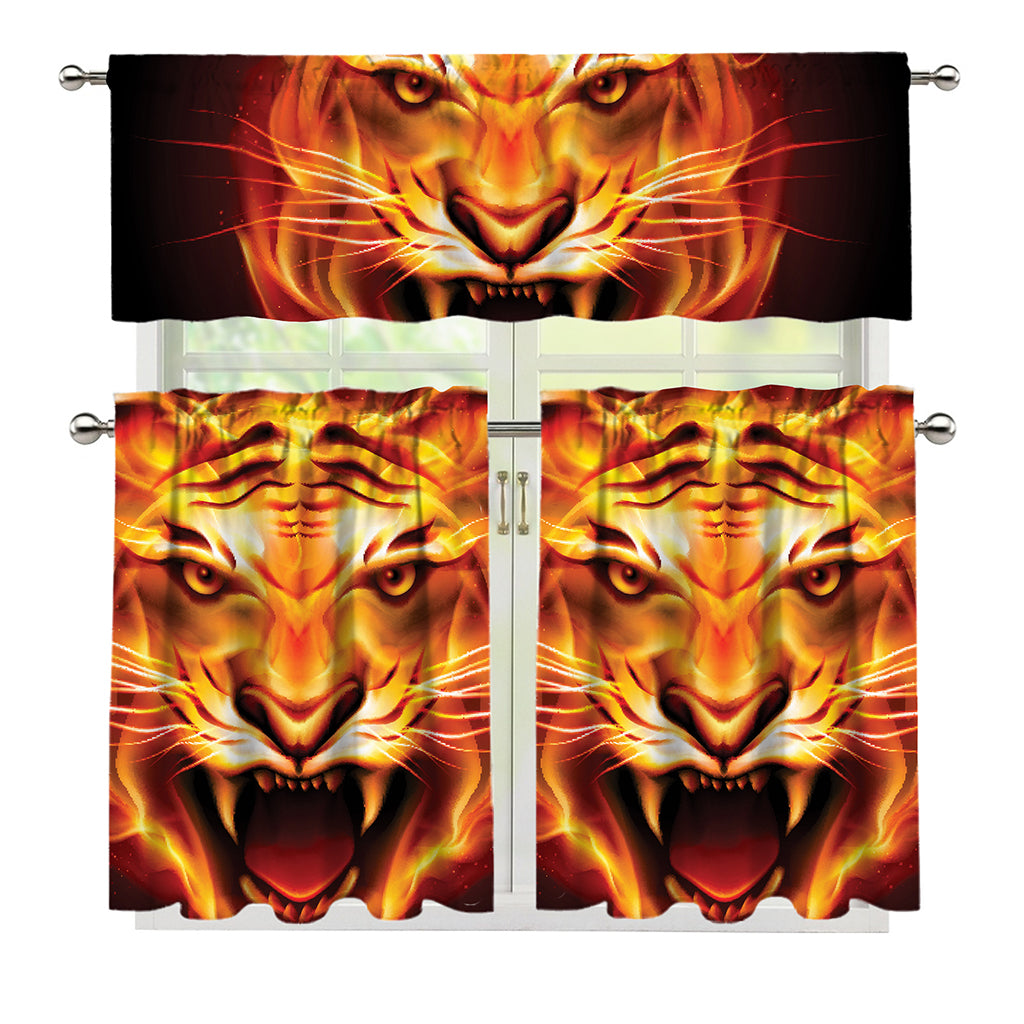 Flame Tiger Print 3 Piece Kitchen Curtains