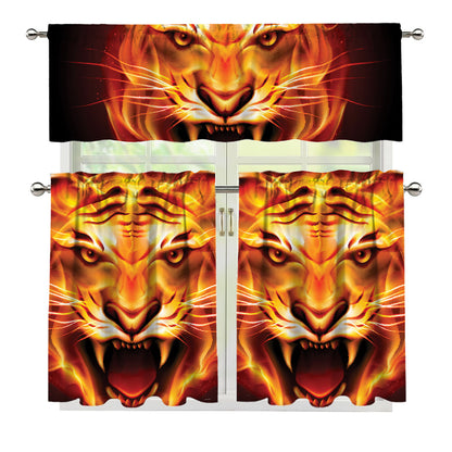 Flame Tiger Print 3 Piece Kitchen Curtains