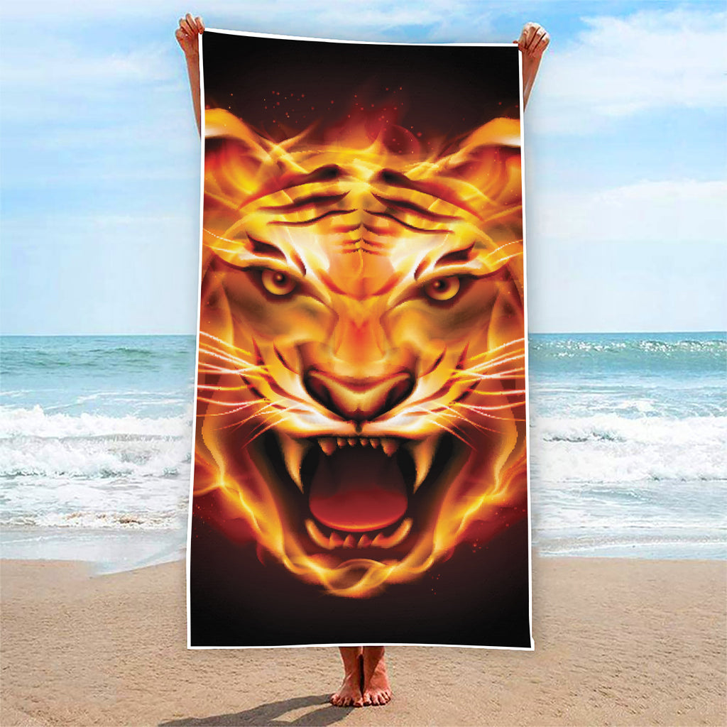 Flame Tiger Print Beach Towel