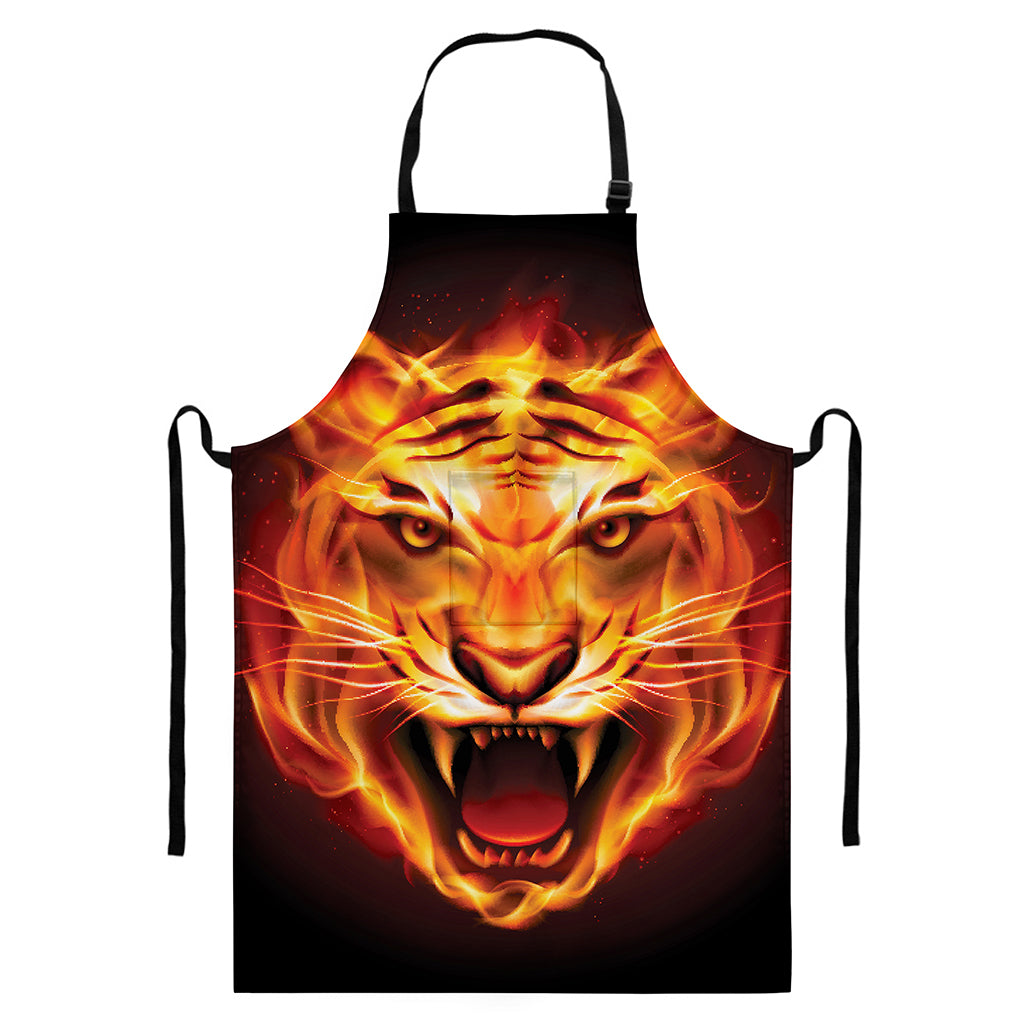 Flame Tiger Print Bib Apron With Pocket