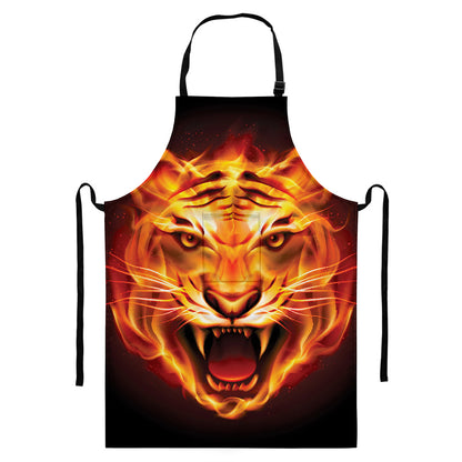 Flame Tiger Print Bib Apron With Pocket