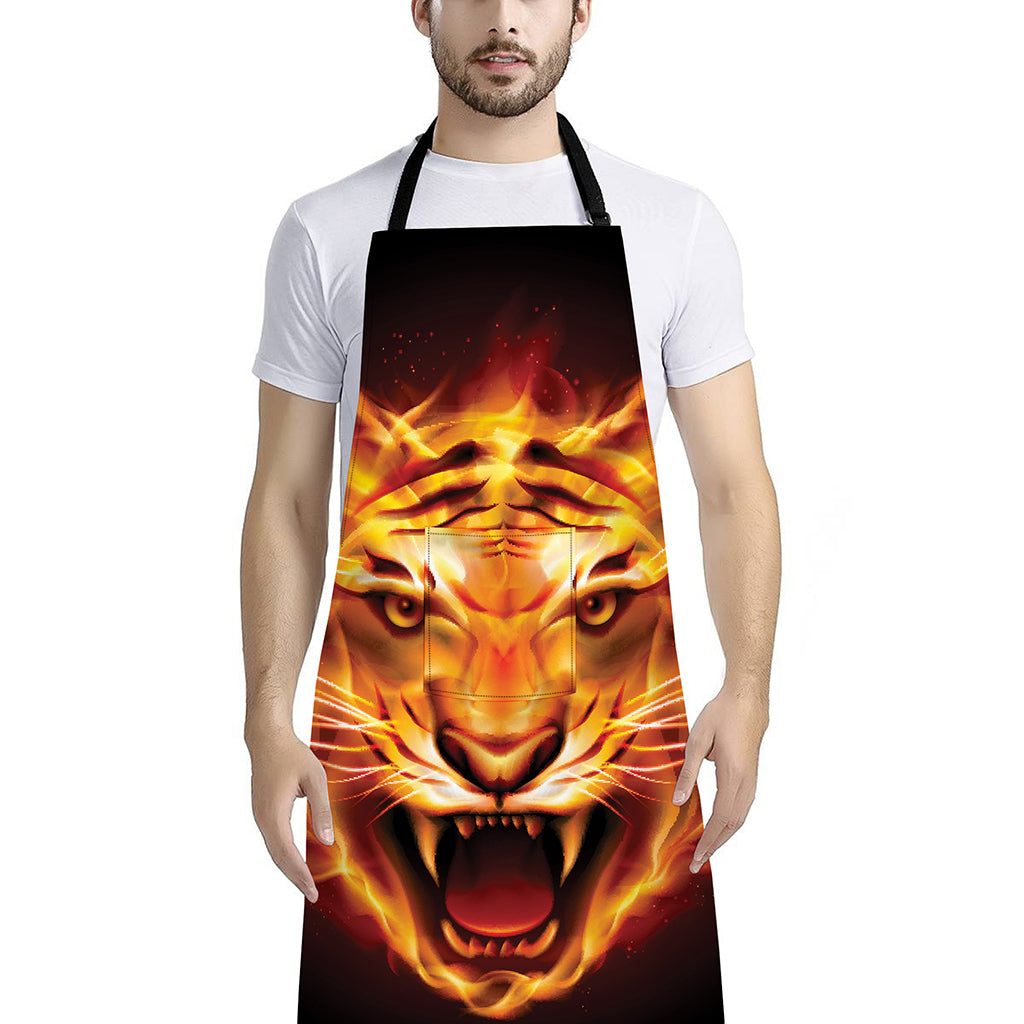 Flame Tiger Print Bib Apron With Pocket