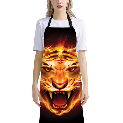 Flame Tiger Print Bib Apron With Pocket