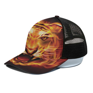 Flame Tiger Print Black Mesh Trucker Cap