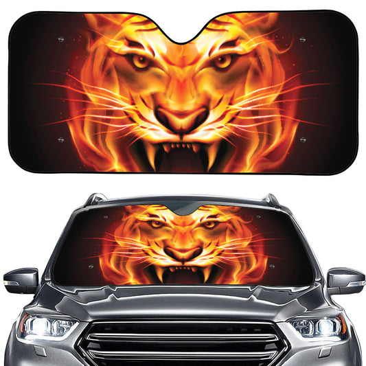 Flame Tiger Print Car Windshield Sun Shade