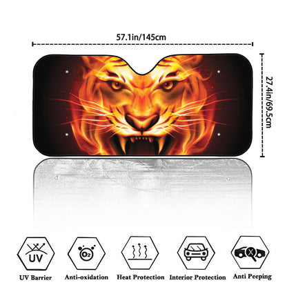Flame Tiger Print Car Windshield Sun Shade