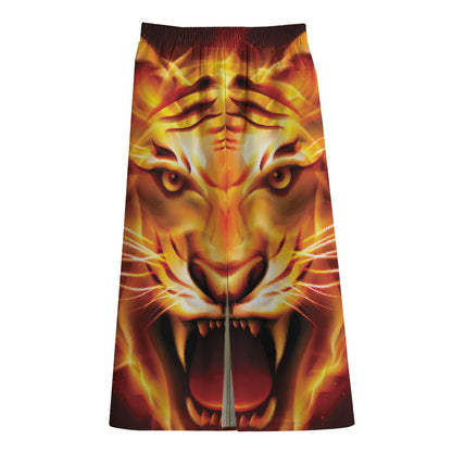 Flame Tiger Print Cotton Front Slit Maxi Skirt