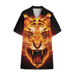 Flame Tiger Print Cotton Hawaiian Shirt
