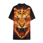 Flame Tiger Print Cotton Hawaiian Shirt