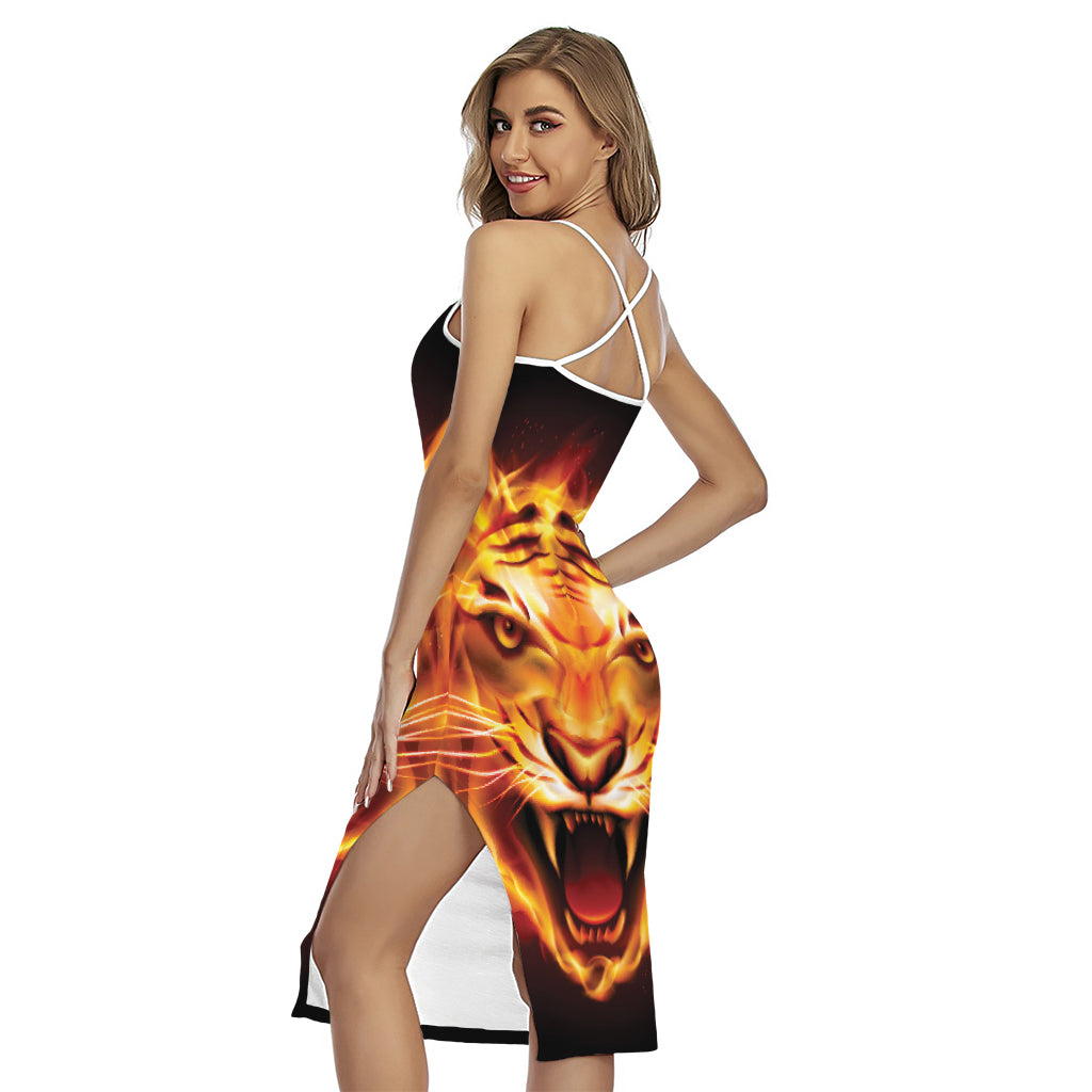 Flame Tiger Print Cross Back Cami Dress