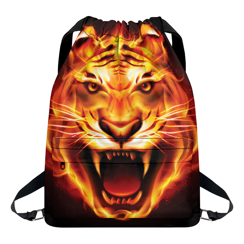 Flame Tiger Print Drawstring Backpack