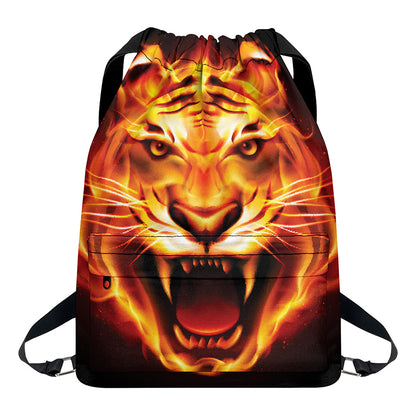 Flame Tiger Print Drawstring Backpack