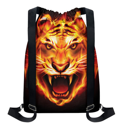 Flame Tiger Print Drawstring Backpack