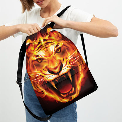 Flame Tiger Print Drawstring Backpack