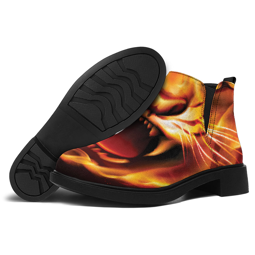 Flame Tiger Print Flat Ankle Boots