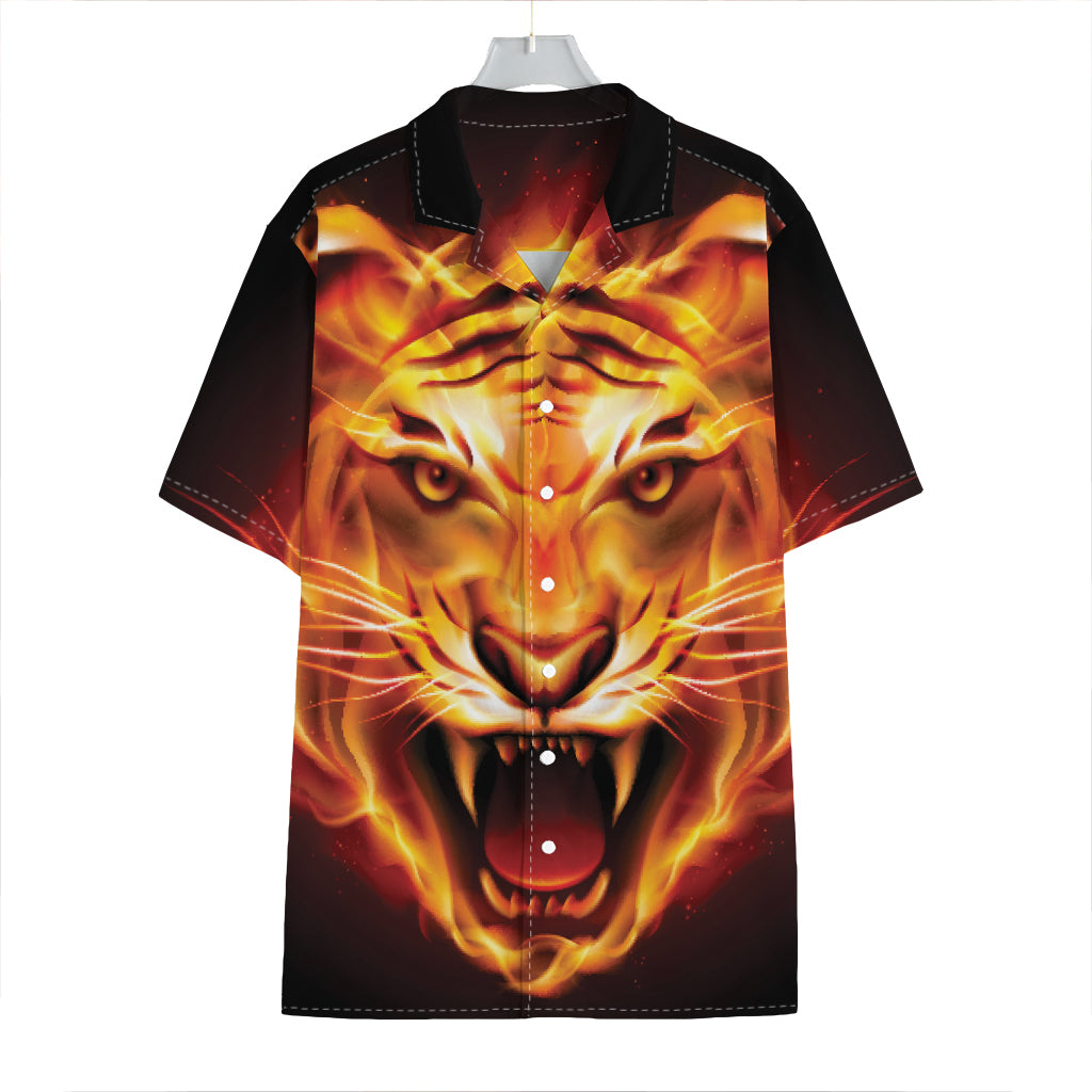 Flame Tiger Print Hawaiian Shirt