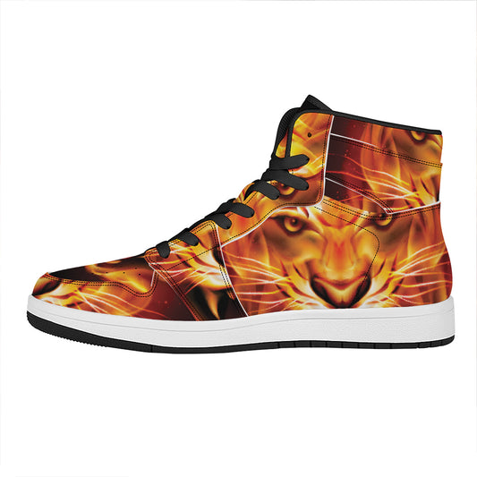 Flame Tiger Print High Top Leather Sneakers