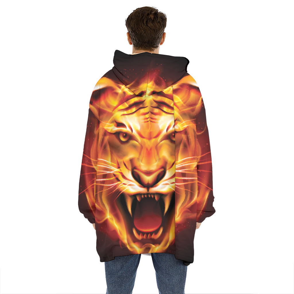 Flame Tiger Print Hoodie Blanket