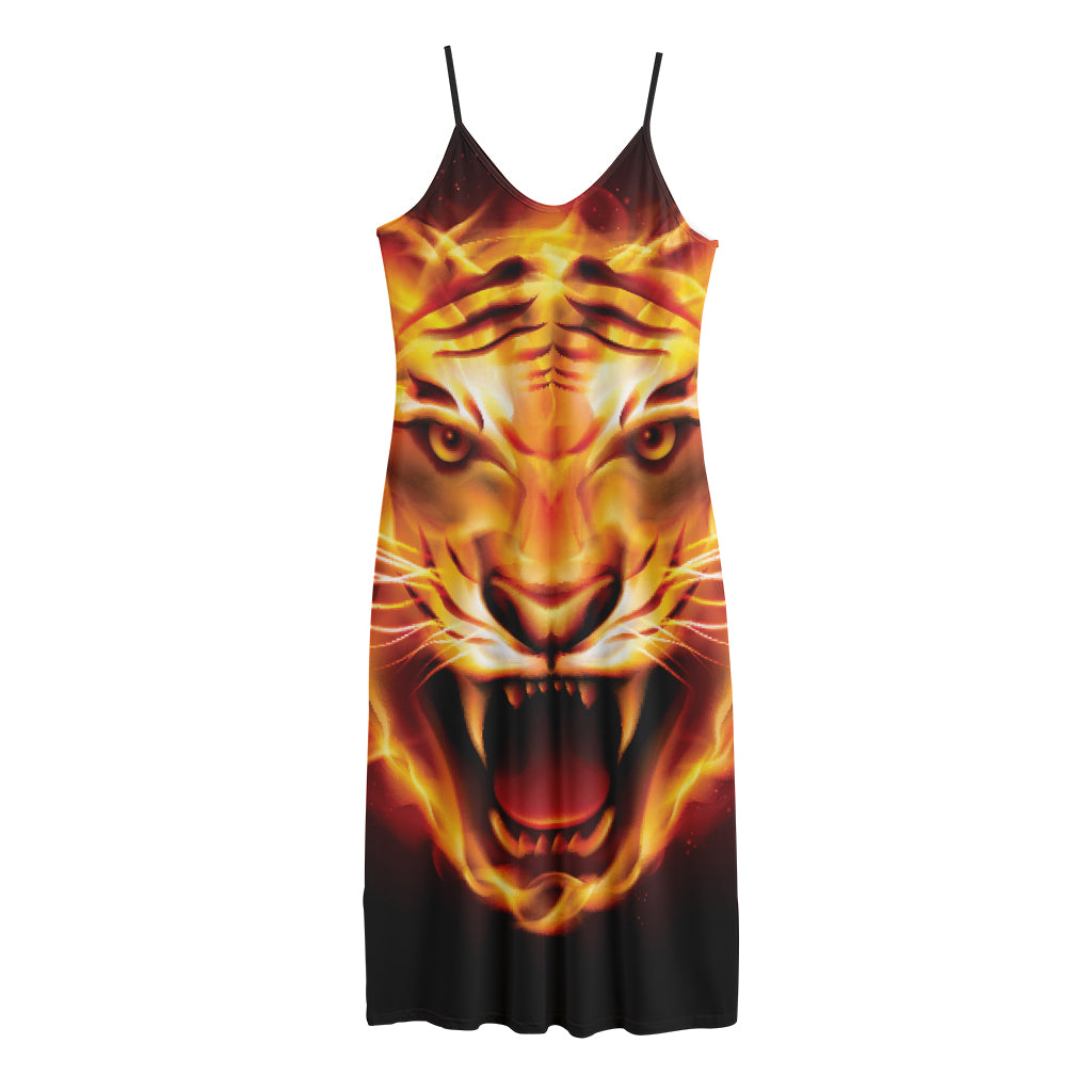 Flame Tiger Print Jersey Midi Cami Dress