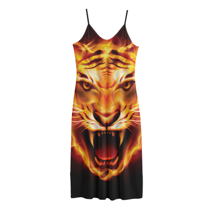 Flame Tiger Print Jersey Midi Cami Dress