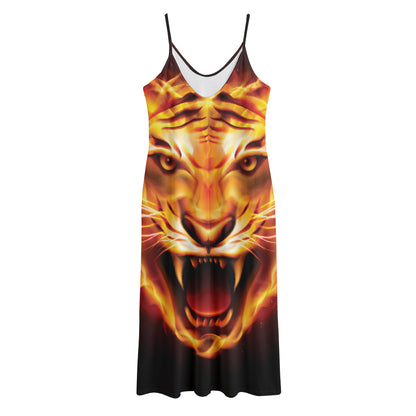 Flame Tiger Print Jersey Midi Cami Dress