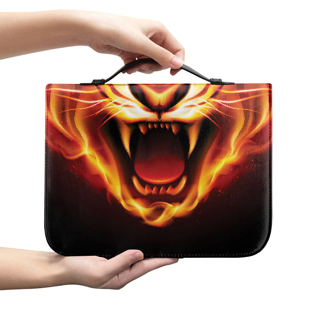 Flame Tiger Print Leather Bible Cover