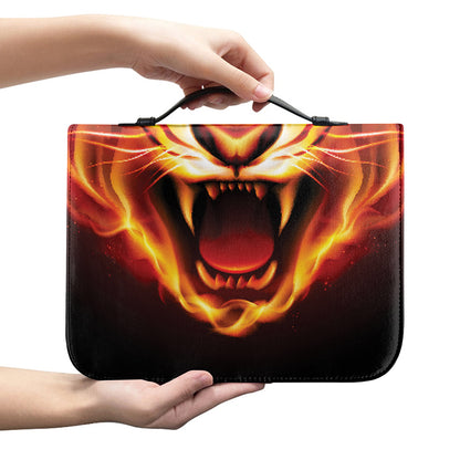Flame Tiger Print Leather Bible Cover