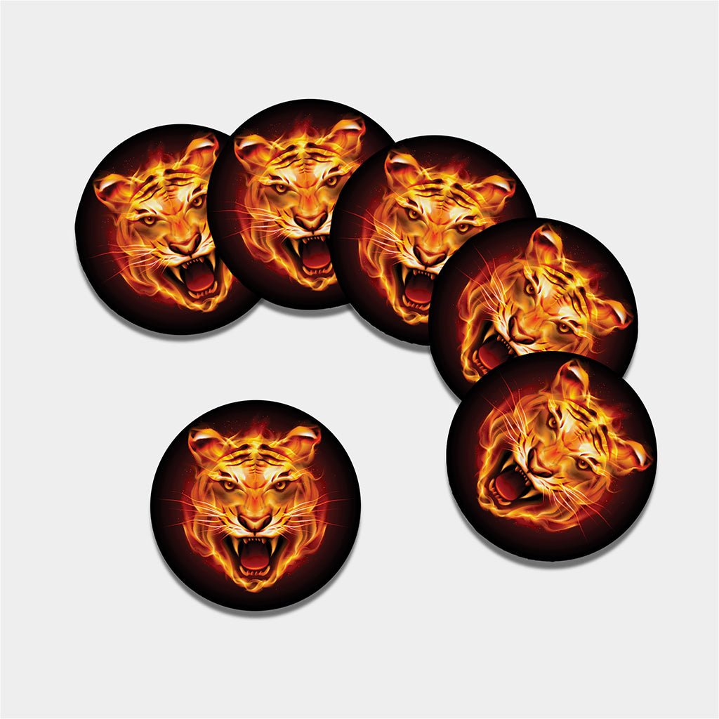 Flame Tiger Print Leather Coaster Set