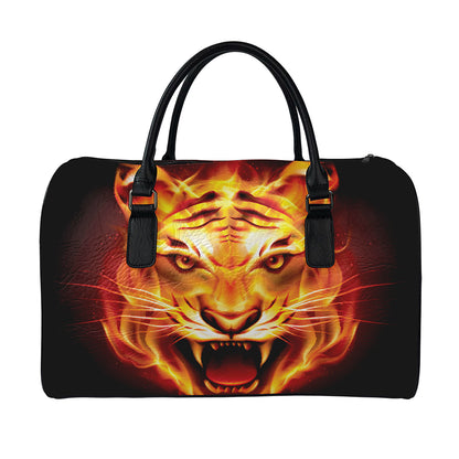 Flame Tiger Print Leather Duffle Bag