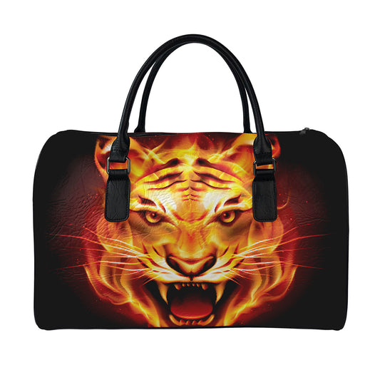 Flame Tiger Print Leather Duffle Bag