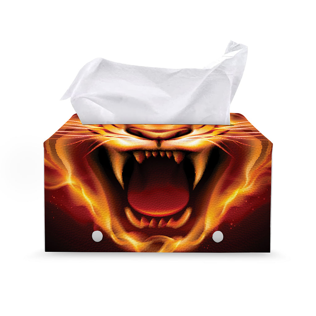 Flame Tiger Print Leather Tissue Box Cover