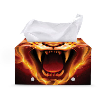 Flame Tiger Print Leather Tissue Box Cover