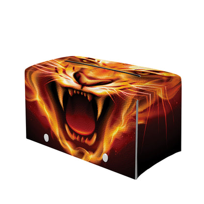 Flame Tiger Print Leather Tissue Box Cover