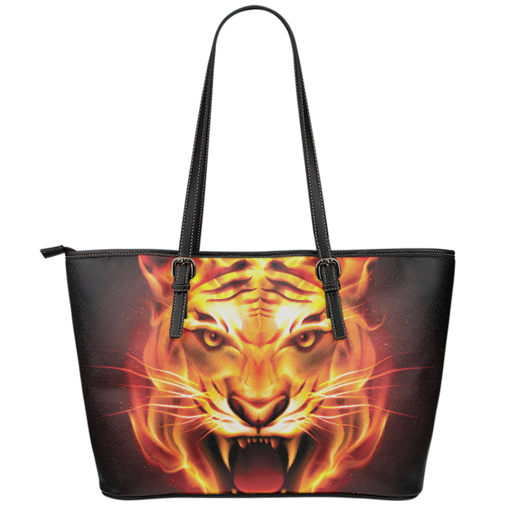 Flame Tiger Print Leather Tote Bag