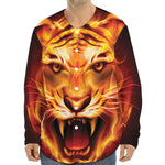 Flame Tiger Print Long Sleeve Baseball Jersey