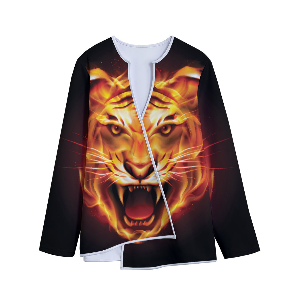 Flame Tiger Print Long Sleeve Short Coat