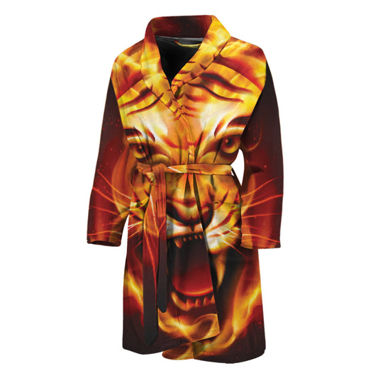 Flame Tiger Print Men's Bathrobe