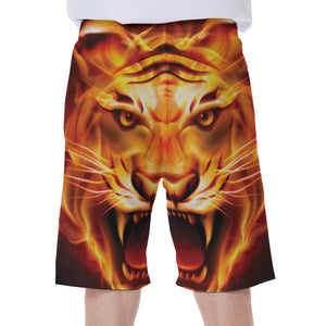 Flame Tiger Print Men's Beach Shorts