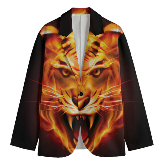Flame Tiger Print Men's Blazer