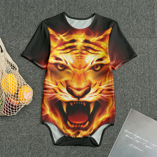 Flame Tiger Print Men's Bodysuit