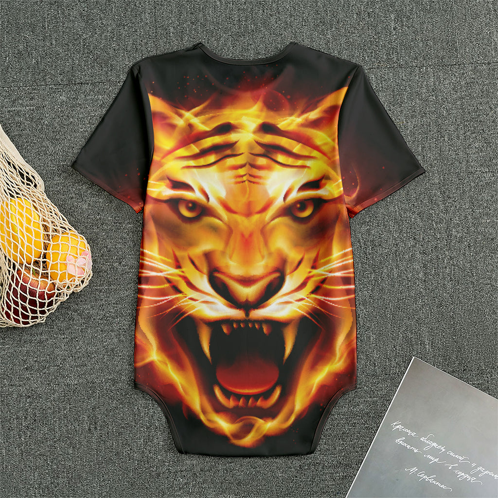Flame Tiger Print Men's Bodysuit