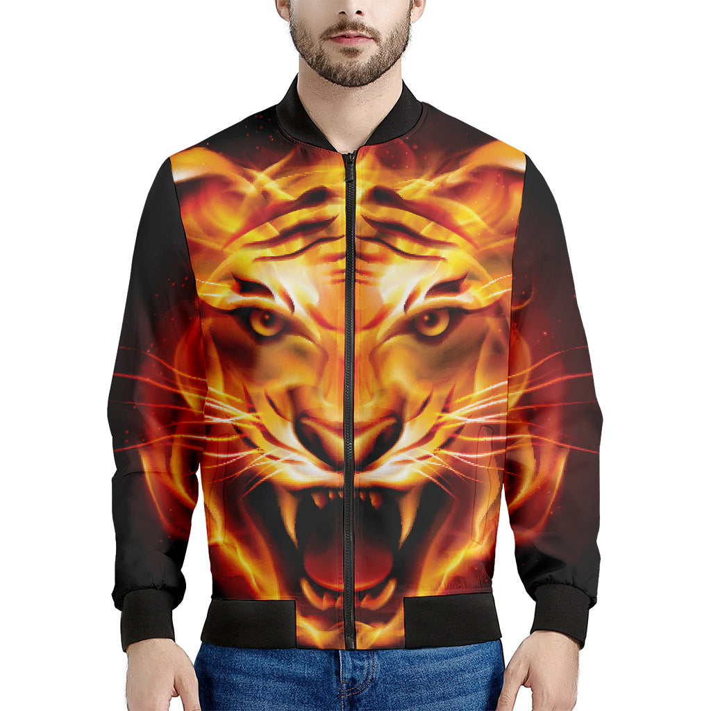 Flame Tiger Print Men's Bomber Jacket
