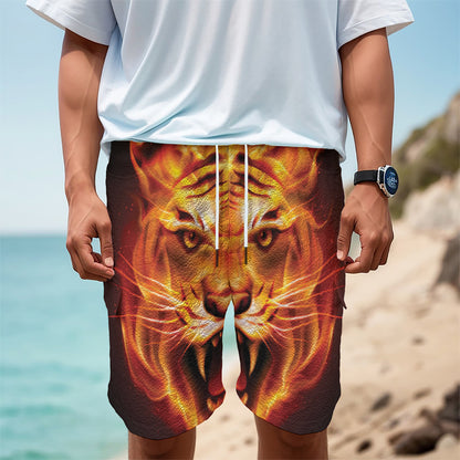 Flame Tiger Print Men's Cargo Shorts
