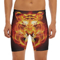 Flame Tiger Print Men's Long Boxer Briefs