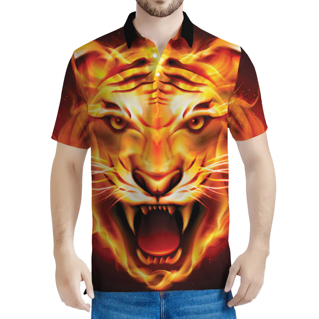 Flame Tiger Print Men's Polo Shirt