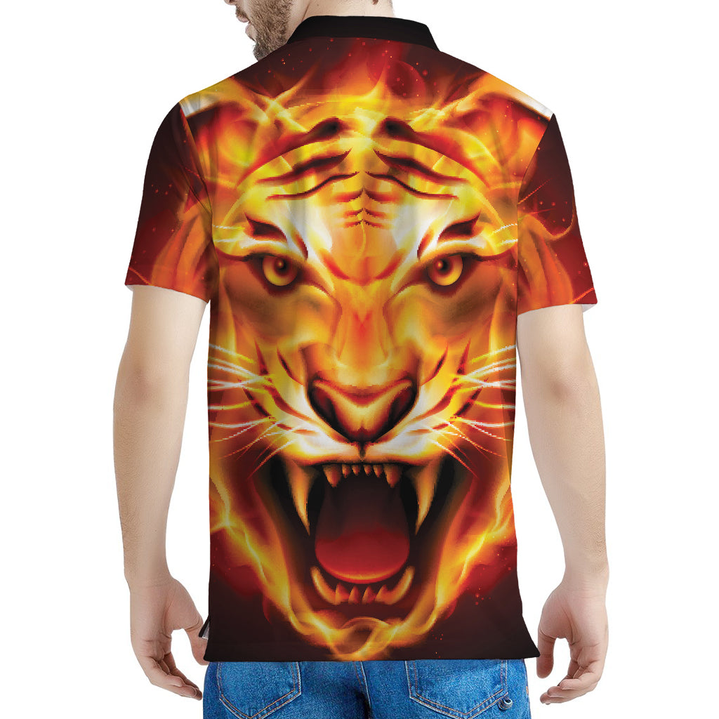 Flame Tiger Print Men's Polo Shirt