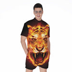 Flame Tiger Print Men's Rompers