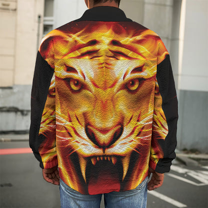 Flame Tiger Print Men's Shirt Jacket